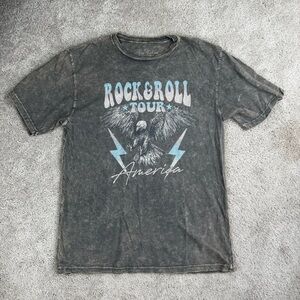 Lotus Fashions Distressed Rock & Roll Tour Graphic Tee Black Boho Size M